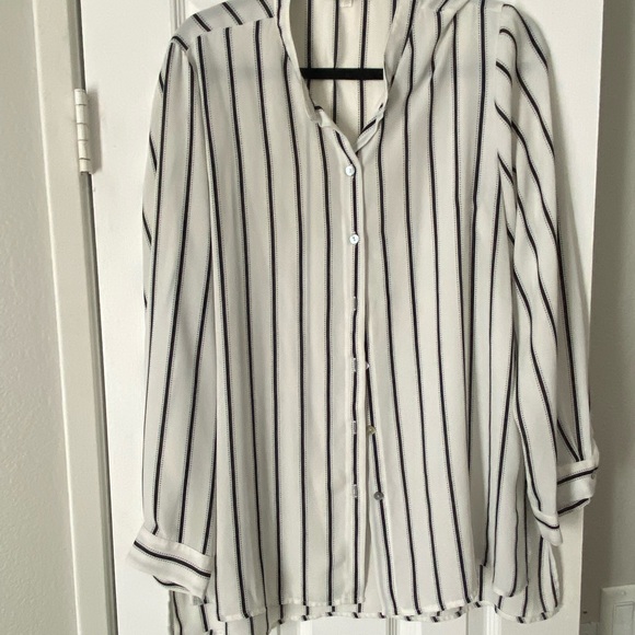 SPENSE white long sleeve button up shirt with black stripes; size XL - Picture 1 of 3